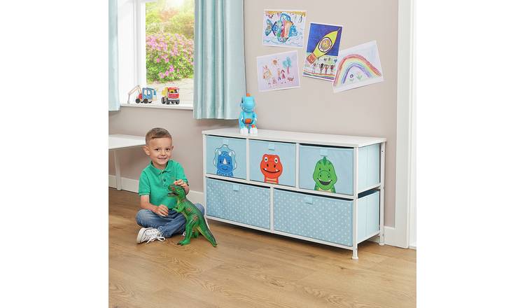 Liberty House Toys Kids Dinosaur 5 Drawer Storage Unit- Blue