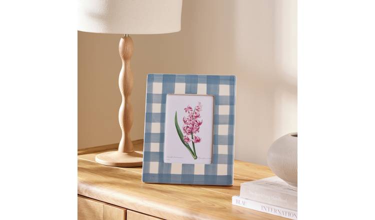 Argos Home Gingham Blue Ceramic Picture Frame - 5x7"