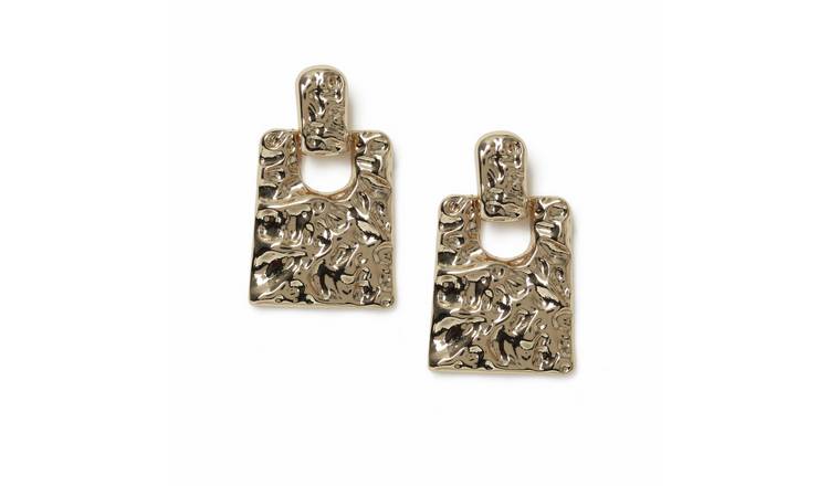 Freedom Gold-tone Textured Square Drop Earrings
