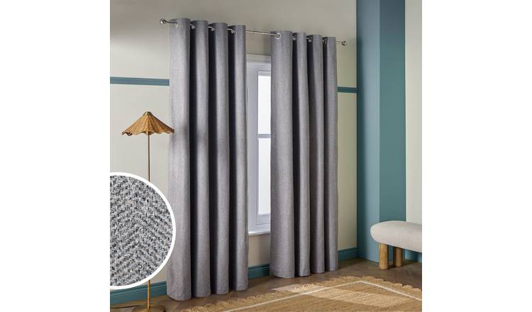 Habitat Textured Blackout Herringbone Eyelet Curtain - Dark Grey - 168x229cm