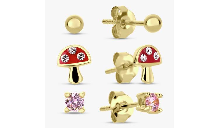 Revere Kids Gold Plated Silver Stud Earrings - Set of 3