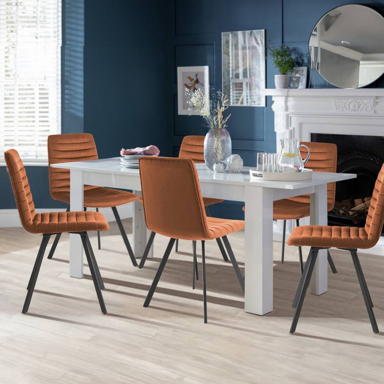Argos Home Miami Extend Oak Dining Table & 4 Copper Chairs 0