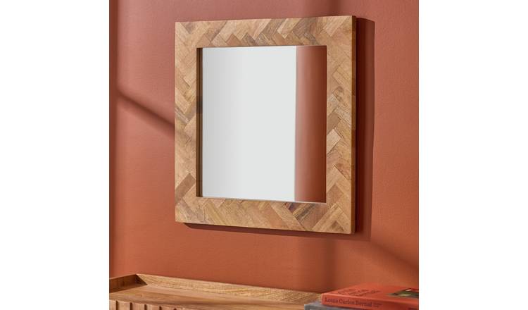 Habitat Wooden Herringbone Square Wall Mirror - 60x60cm