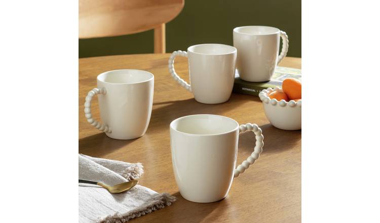 Habitat Bobbin 4 Piece Stoneware Mugs - Cream
