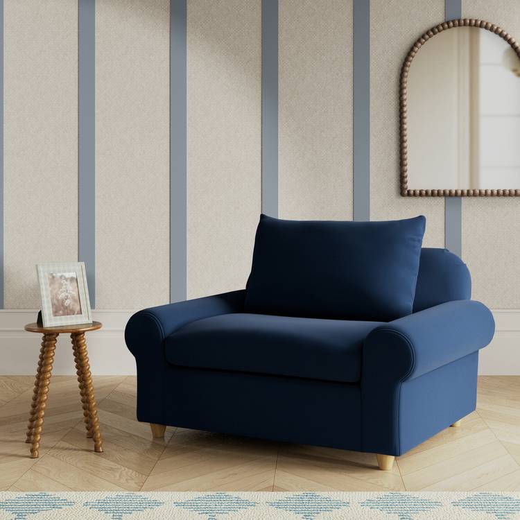 Habitat Whitby Fabric Cuddle Chair - Navy Blue - Ash Leg 0