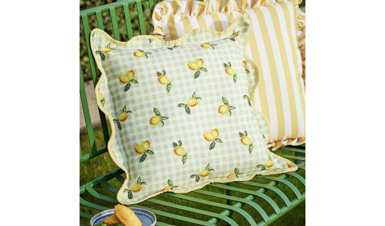 Furn Lemons Check Outdoor Cushion - Sage Green