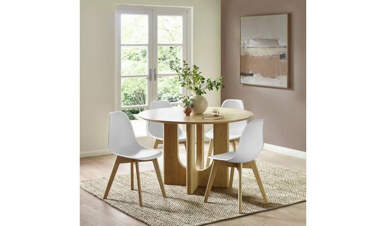 Julian Bowen Cellini Brown Dining Table & 4 White Chairs