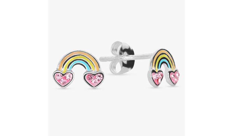 Revere Kids Sterling Silver Heart Rainbow Enamel Earrings