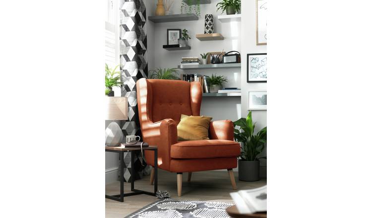Habitat Callie Velvet Wingback Chair - Rust