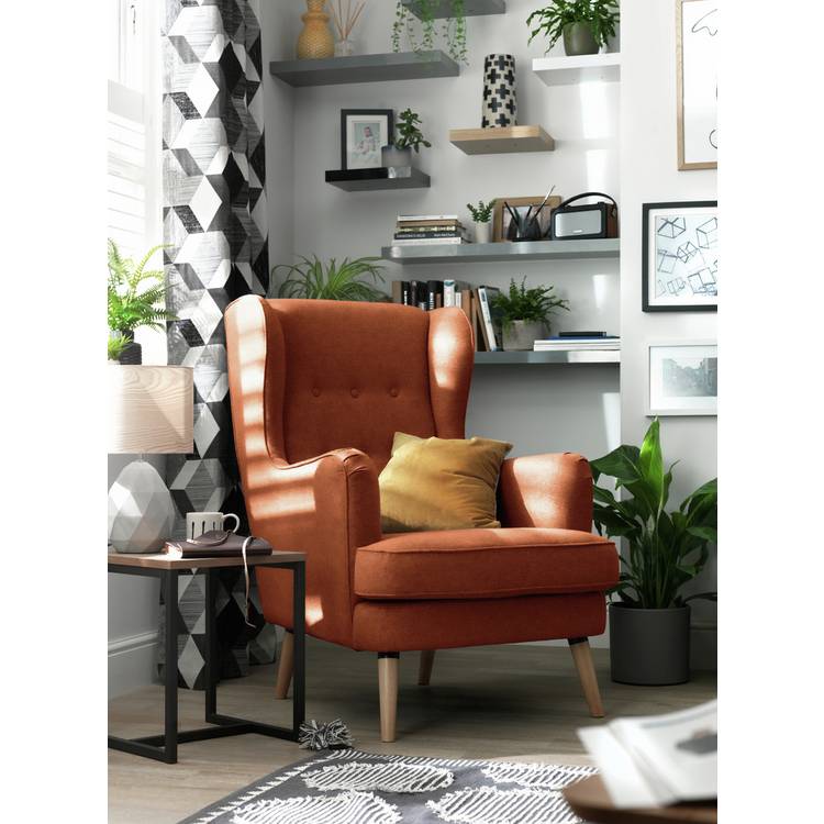Habitat Callie Velvet Wingback Chair - Rust 0