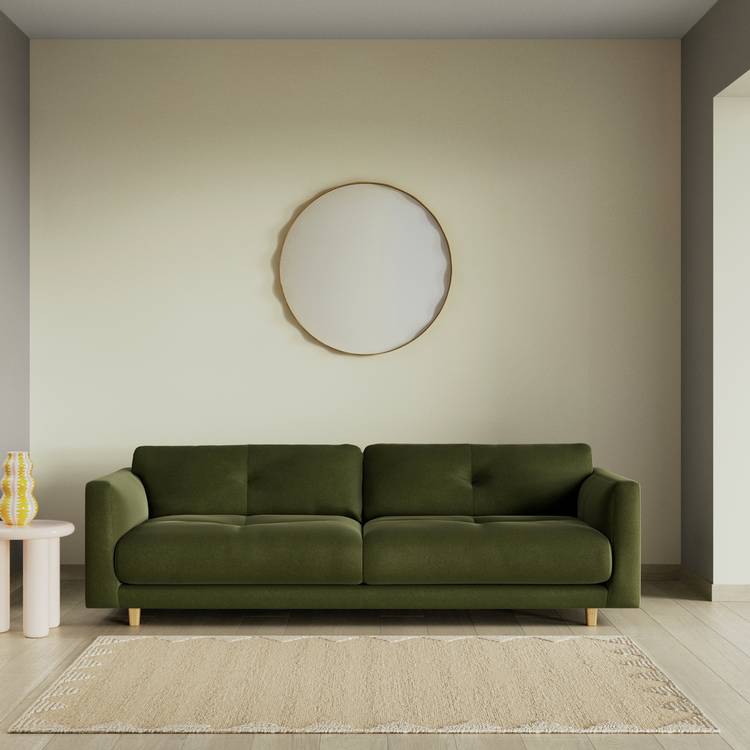 Habitat Emely Velvet 4 Seater Sofa - Moss Green - Ash Leg 0