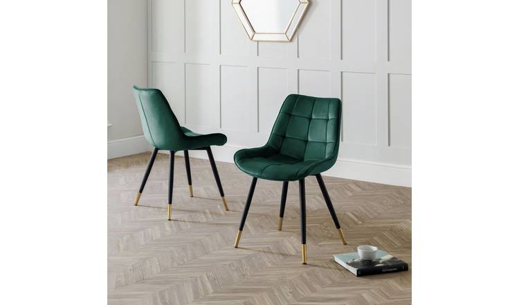 Julian Bowen Hadid Pair of Velvet Dining Chair - Green