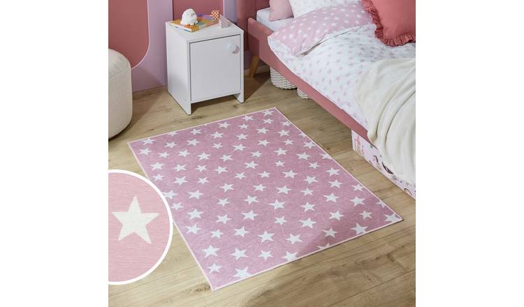 Argos Home Kids Star Pink Flatweave Rug - 80x110cm