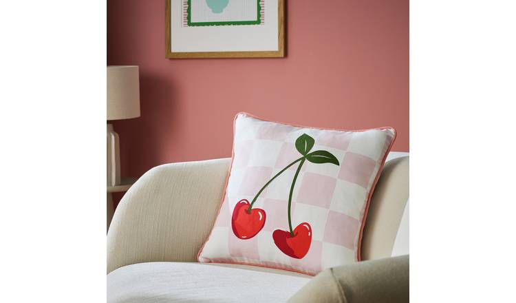 Argos Home Cherry Checkerboard Printed Cushion Pink - 43x43cm