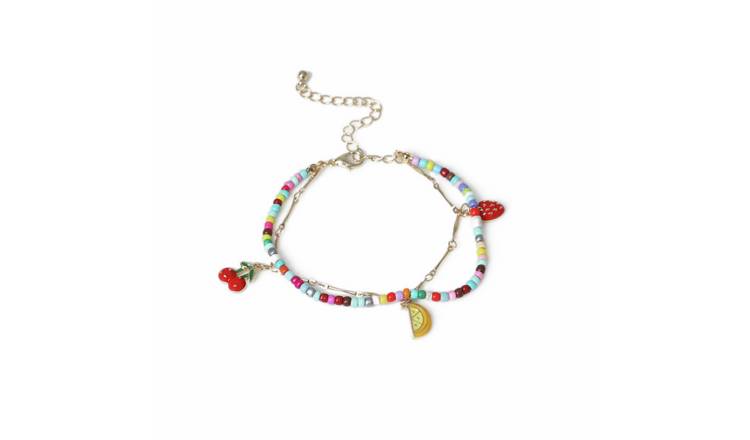 Flitzy Beaded Chain Fruit Charm Anklet