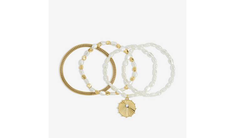 Lipsy Mood Gold Plated Charm Pearl Stretch Bracelets - Pack of 4