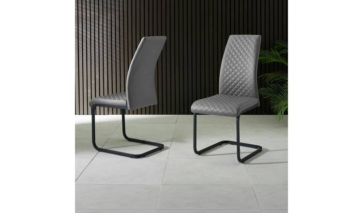 Julian Bowen Xavier Pair of Faux Leather Dining Chairs -Grey