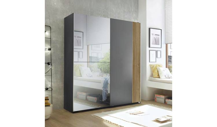 Julian Bowen Berno 2 Door Sliding Mirror Wardrobe - Grey and Oak