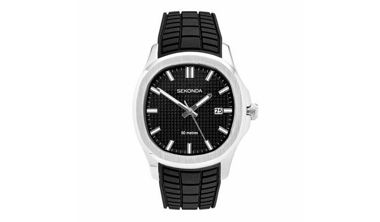 Sekonda Men's Octaire Black Dial Black Silicone Strap Watch