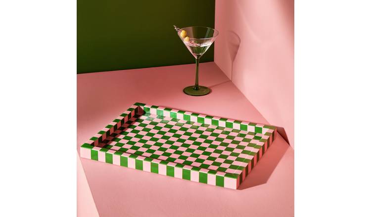 Habitat Checkered Resin Pink & Green Coffee Table Tray