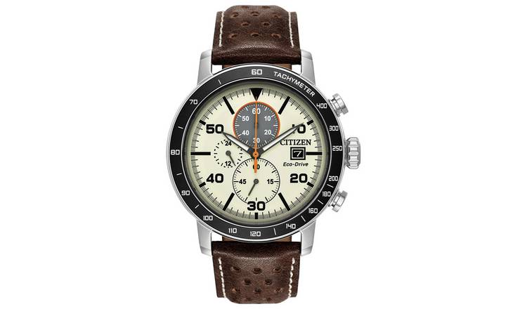 Chronograph watch with online leather strap