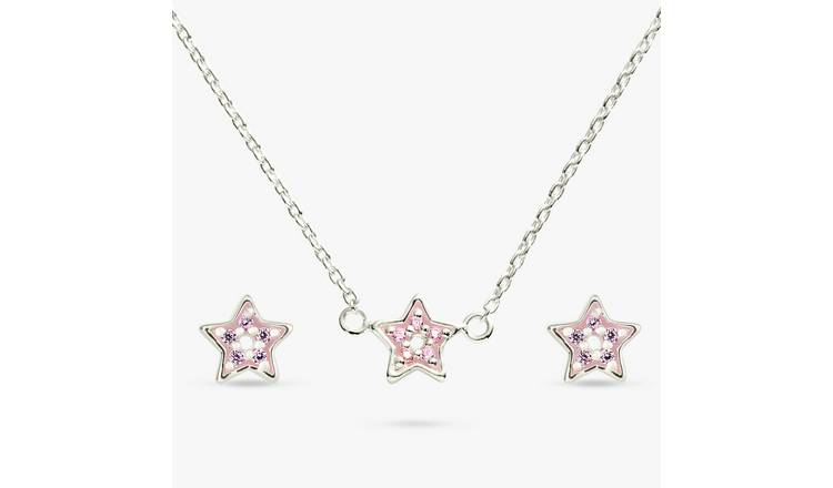 Revere Sterling Silver Pink Stones Star Necklace & Stud Set
