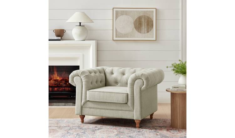 Habitat Chesterfield Fabric Armchair - Natural