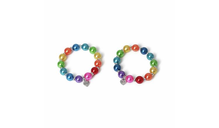 Flitzy Kids BFF Rainbow Bead Heart Charm Bracelet - Set of 2
