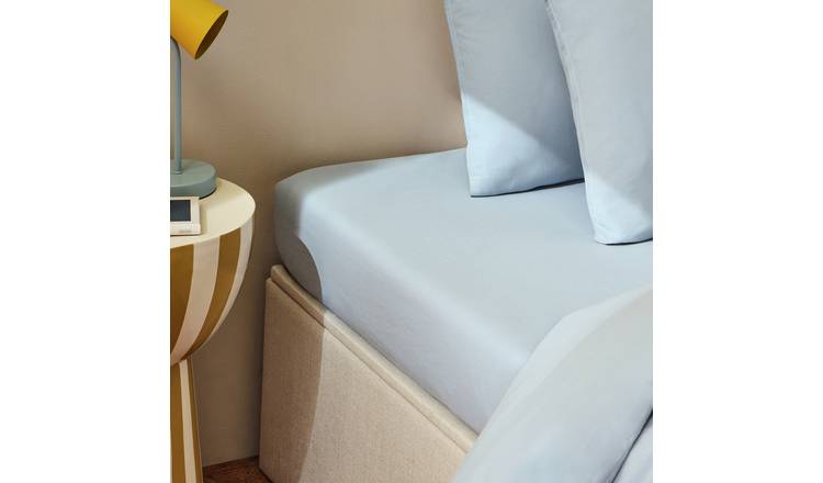 Habitat Washed Cotton Plain Blue Fitted Sheet - King size