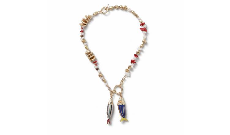 Freedom Fish Charm Beaded Chain Necklace