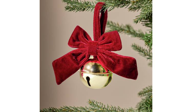 Argos Home Round Bell with Red Bow Hanging Christmas Ornament