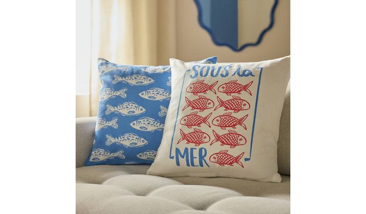 Argos Home Sous la Mer Print Pack of 2 Cushion Cover-43x43cm
