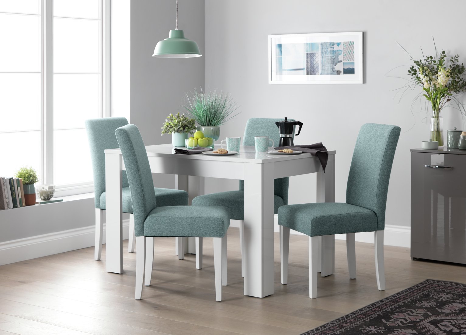 Argos Home Pair of Tweed Mid Back Dining Chair -Teal & White Review