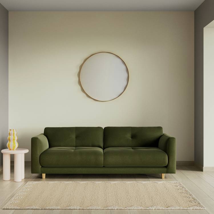 Habitat Emely Velvet 3 Seater Sofa - Moss Green - Ash Leg 0
