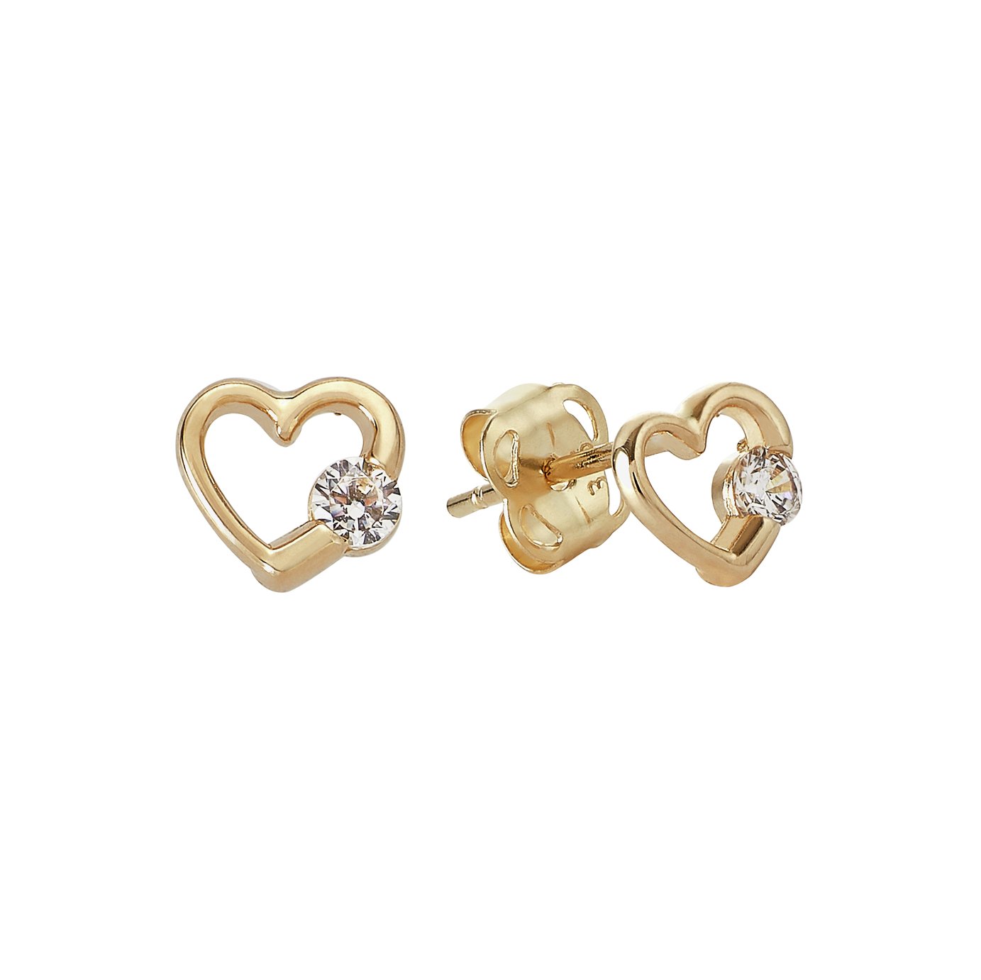 Revere Kid's 9ct Yellow Gold CZ Heart Stud Earrings