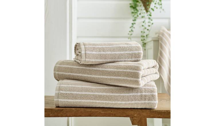 Deyongs Malmo Stripe Cotton Hand Towel - Stone & White