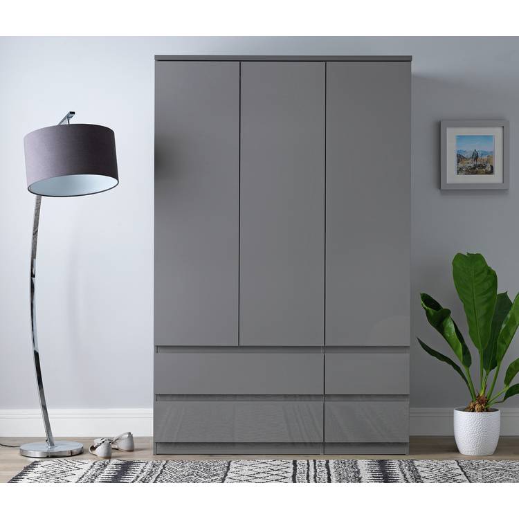 Habitat Jenson 3 Door 4 Drawer Wardrobe - Grey Gloss 0