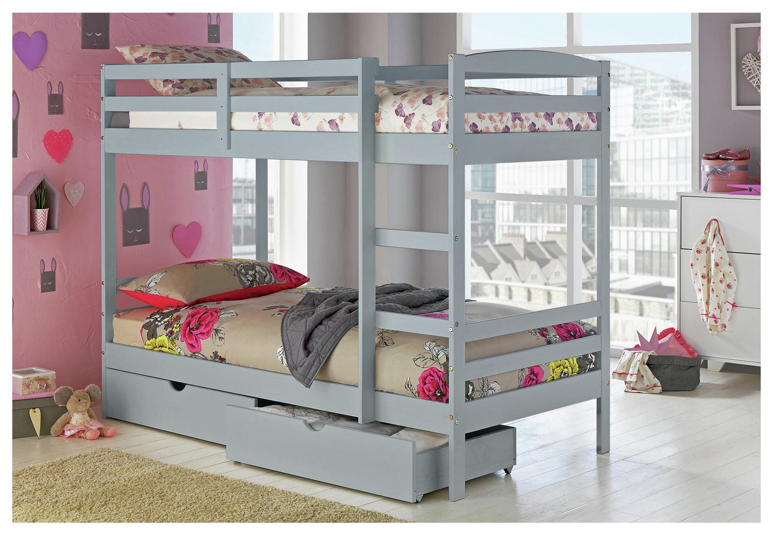 grey bunk bed
