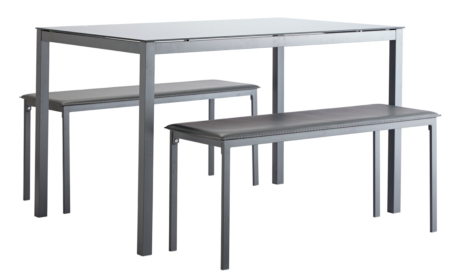Argos Home Lido Glass Dining Table & 2 Grey Benches