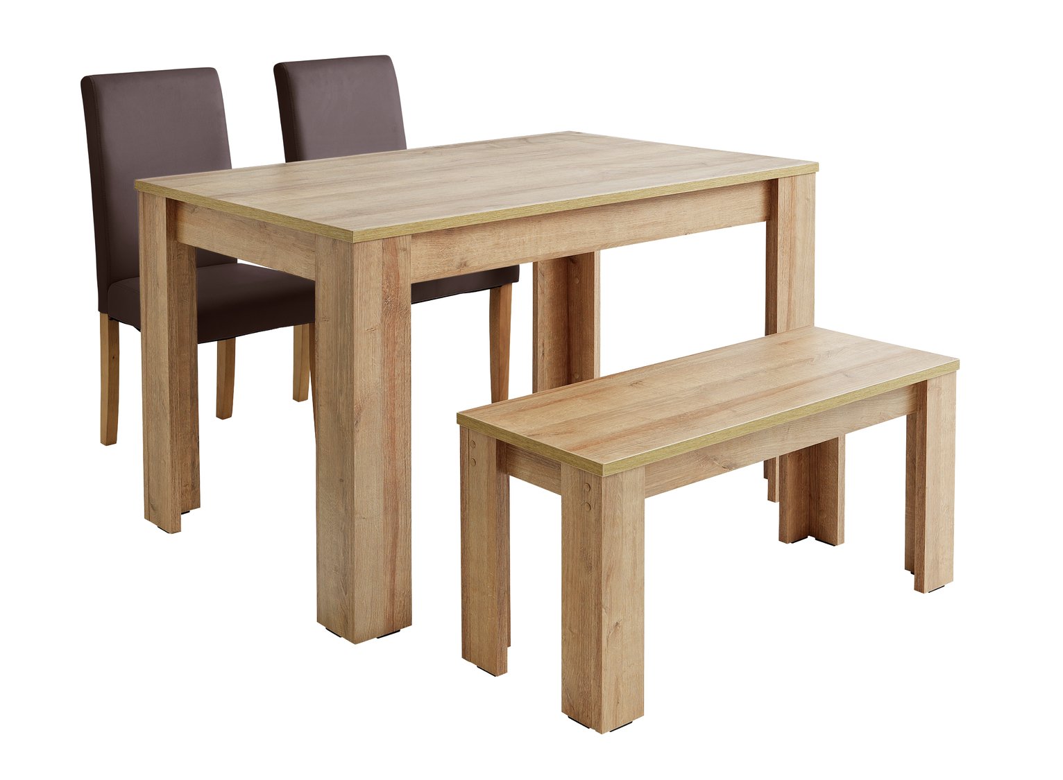 Argos Home Miami Oak Effect Table, Bench & 2 Chocolate Chair