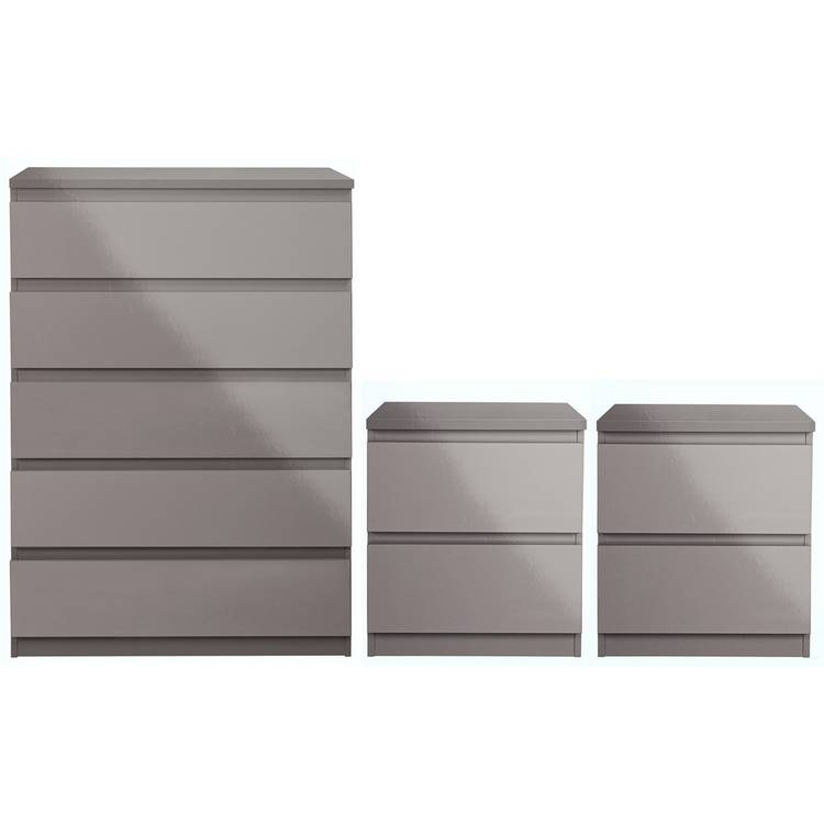 Habitat Jenson 2 Bedside & 5 Drawer Chest Set - Grey Gloss 0