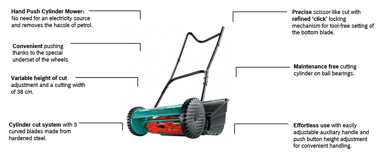 Bosch AHM38G 38cm Wide Cylinder Mower