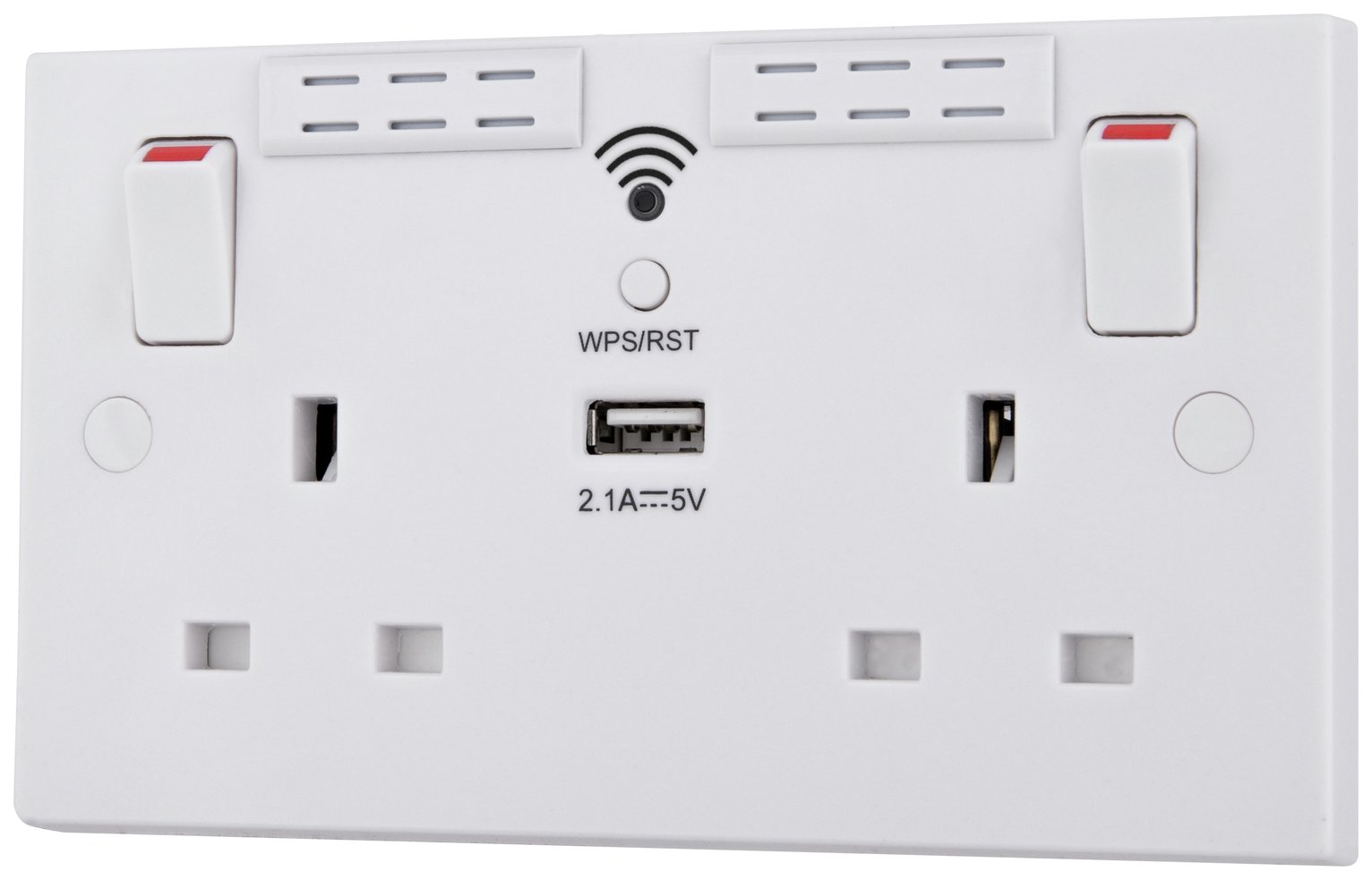 BG 2 Gang Sockets with Wi-Fi Repeater and USB Charge - White