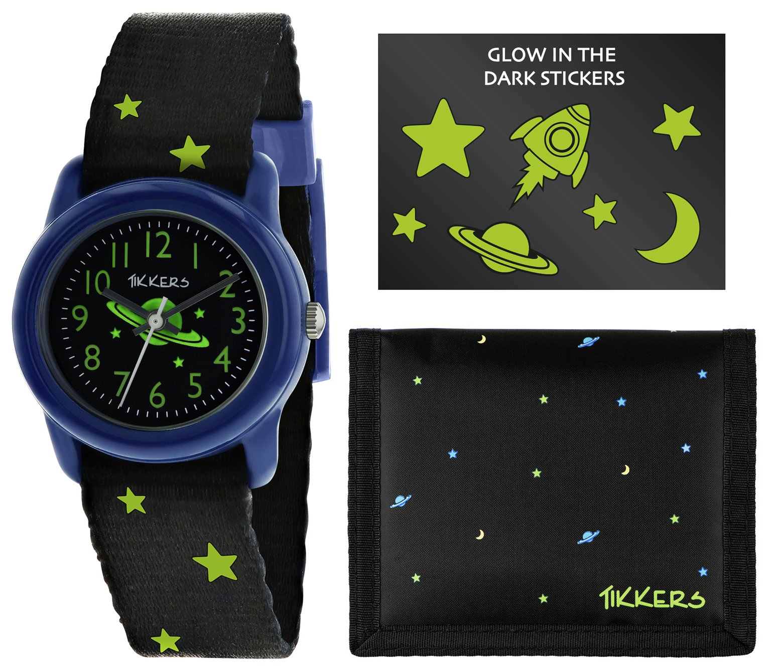 Tikkers Black Glow in the Dark Space Watch Set