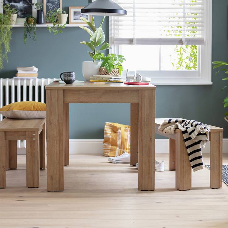 Argos Home Miami Oak Dining Table & 2 Oak Benches 0