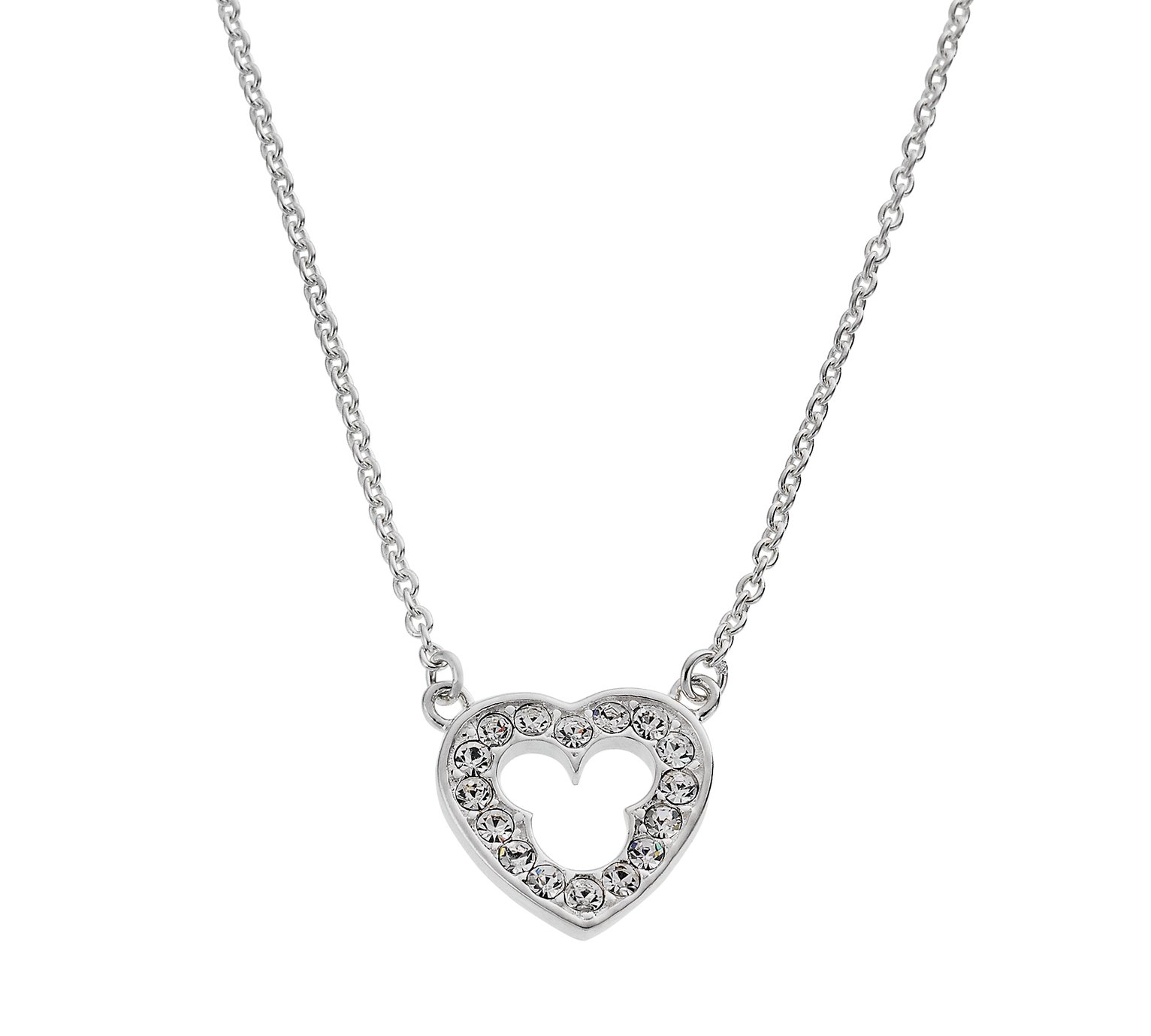 Disney Mickey Mouse Sterling Silver Crystal Heart Necklace