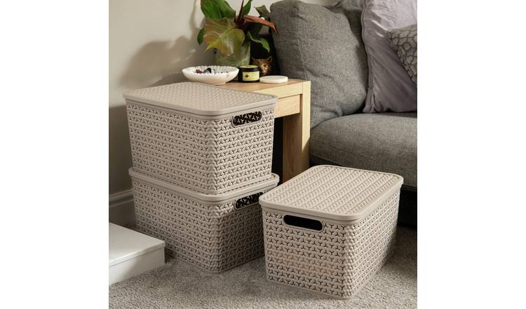 Strata Urban Store Set of 3 Storage Baskets with Lid - Cream