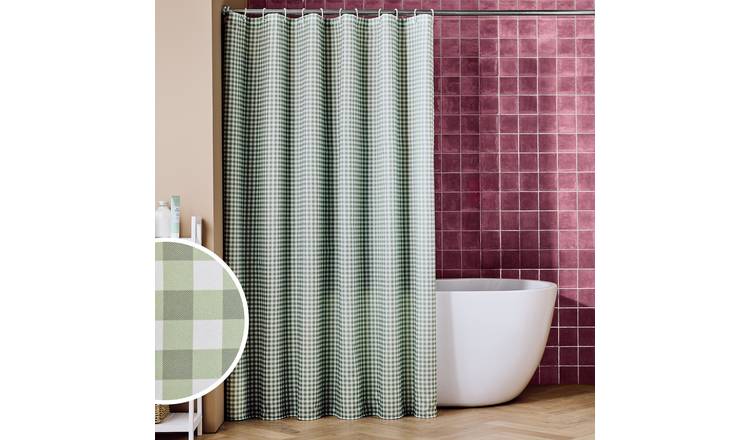 Argos Home Country Gingham Shower Curtain - Sage Green