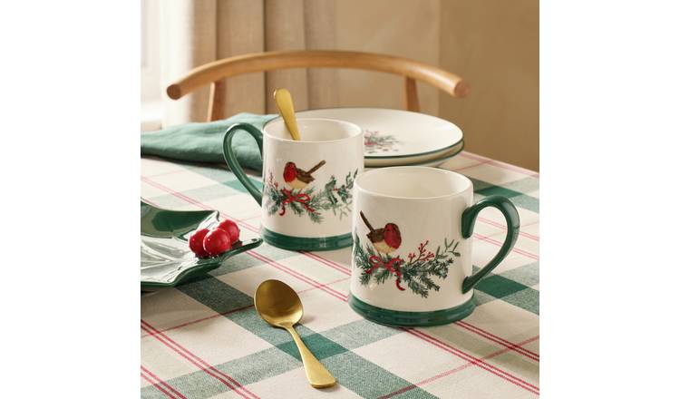 Argos Home Robin Set of 2 Fine China Tankard Mugs - Green