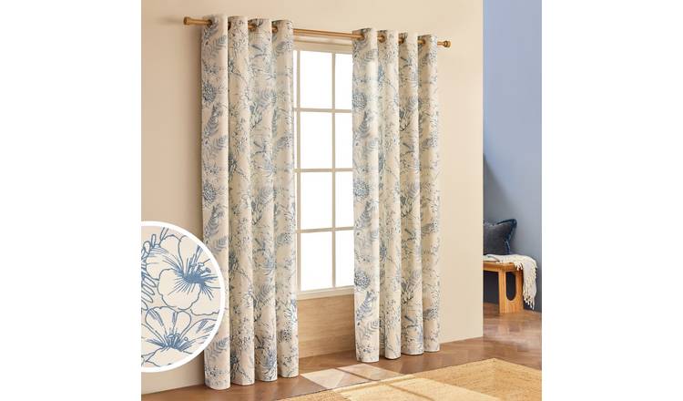 Habitat Botanical Print Eyelet Curtains - Blue - 229x229cm